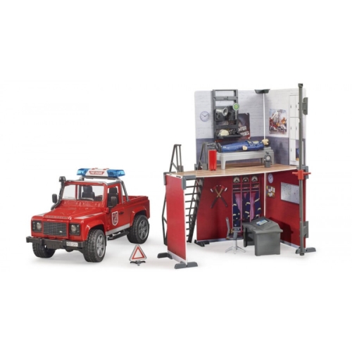 Bruder Fire Service Garage with LR Defender and Fireman