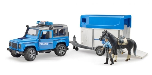 Bruder LR Defender with horse trailer, horse and police officer