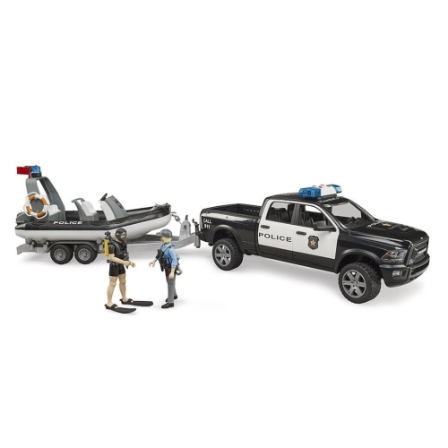 Bruder RAM 2500 police pickup speedboat with light and sound