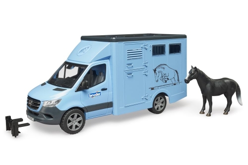 Bruder MB Sprinter animal transport blue with horse