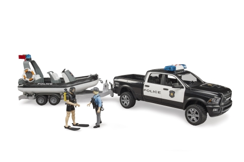 Bruder RAM 2500 police car with speedboat