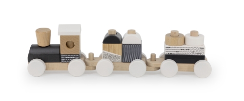 Label Label wooden stacking train black and white