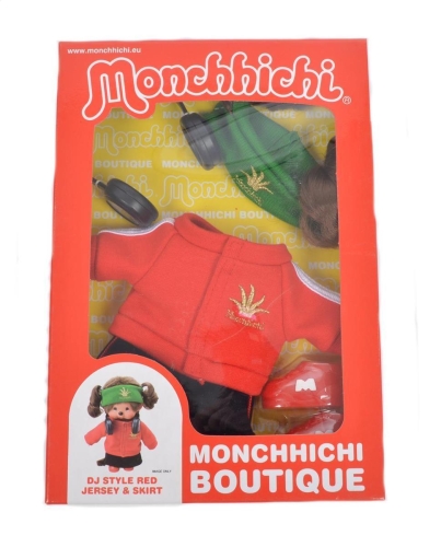 Monchichi clothing set red coat with green headband