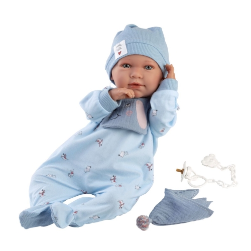 Llorens Crying Baby Doll Mimo Blue with Bib, Cuddly Cloth and Sound 42cm