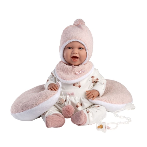 Llorens Laughing Baby Doll Mimi Pink with Croissant Pillow and Sound 42 cm