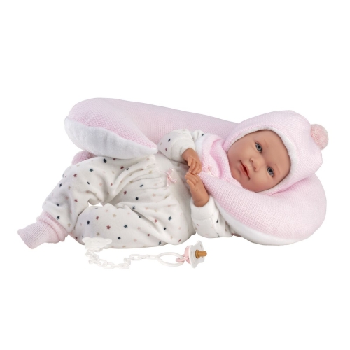 Llorens Crying Baby Doll Mimi Pink with Croissant Pillow and Sound 42 cm