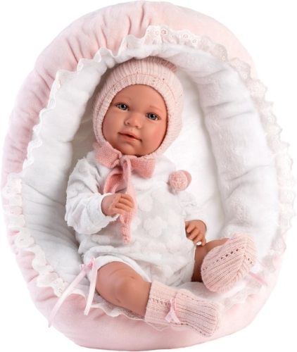 Llorens Crying Baby Doll Mimi Pink with Bed and Sound 42 cm