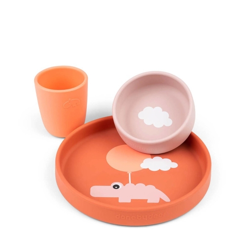 Done by Deer Silicone dinner set Happy Clouds Papaya