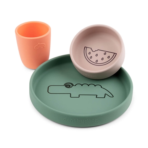 Done by Deer Silicone dinner set Croco Green/Powder/Coral