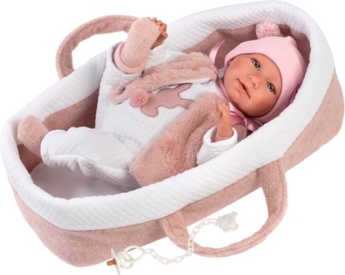 Llorens Crying Baby Doll Mimi Pink with Travel Cradle and Sound 42 cm