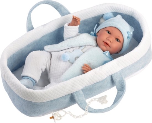 Llorens Crying Baby Doll Mimo Blue with Travel Cradle and Sound 42 cm