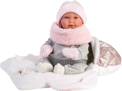 Llorens Crying Baby Doll Mimi Pink with Carrier and Sound 42 cm