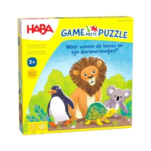 Haba Game meets Puzzle Where do the Lion and his Animal friends live?