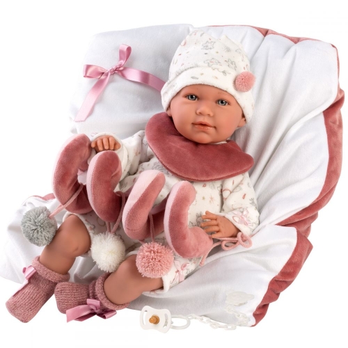 Llorens Crying Baby Doll Mimi Pink with Pillow, Toy and Sound 42 cm