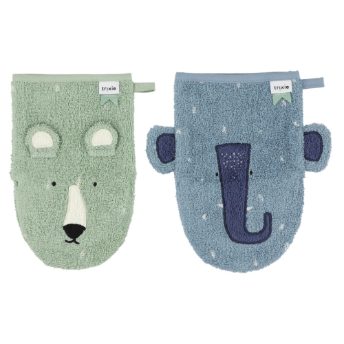 Trixie Washcloth set of 2 Mr. Polar Bear/Mrs. Elephant