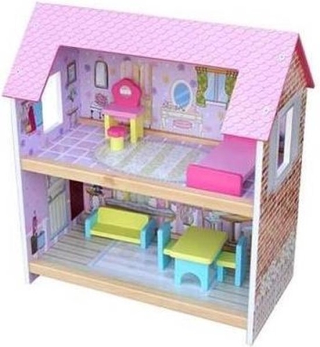 Playwood Wooden Dollhouse 2 floors; includes 7 pieces of furniture