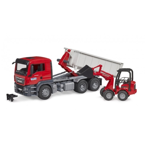 Bruder MAN TGS Truck with roll-off container and compact loader