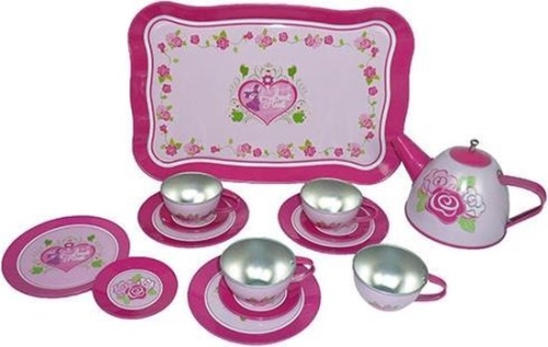 Playwood Pink tin tea set flower/hearts